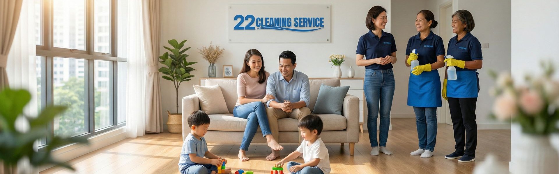 Happy family in clean home